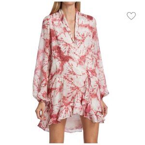 ROCOCO SAND Wrap-Effect Tie-Dyed Jacquard Mini Long Sleeve Dress